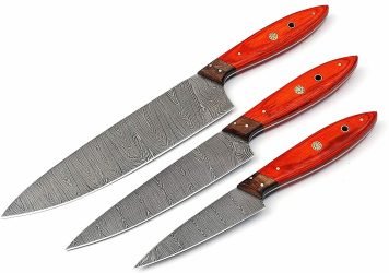 Custom-Handmade-Damascus-Steel-Chef-Kitchen-Knife-Set-Walnut-Wood-And-Pakka-Wood-Handle-With-Leather-Sheath